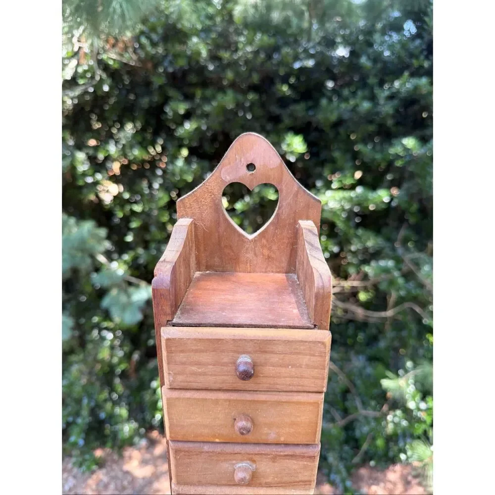 Vintage Wooden Heart Shelf With Drawers Apothecary Trinkets HTF